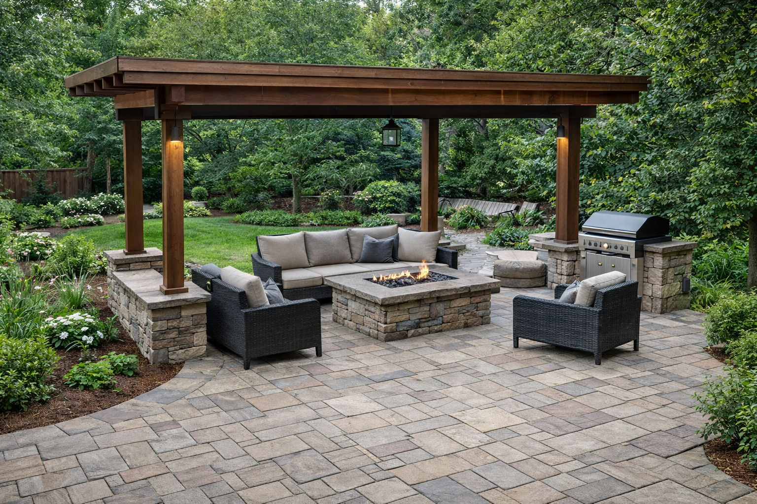 Stone pathway leading through yard