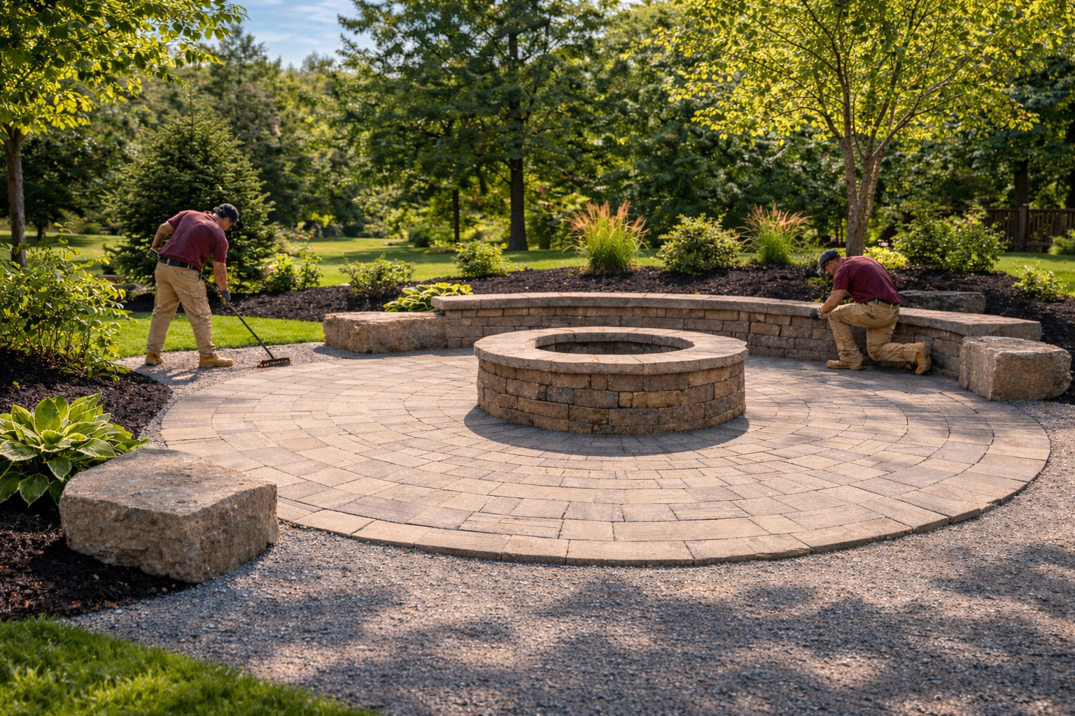 Stone pathway leading through yard