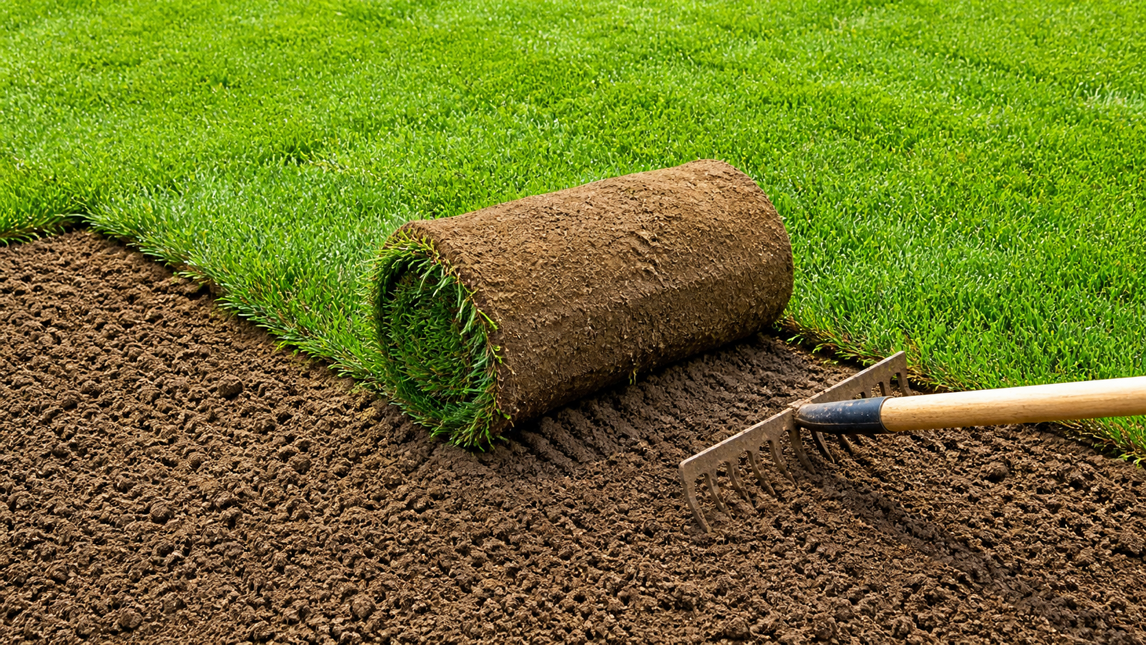 Fresh sod being installed over prepared soil in a Kansas City lawn for a greener and healthier yard.