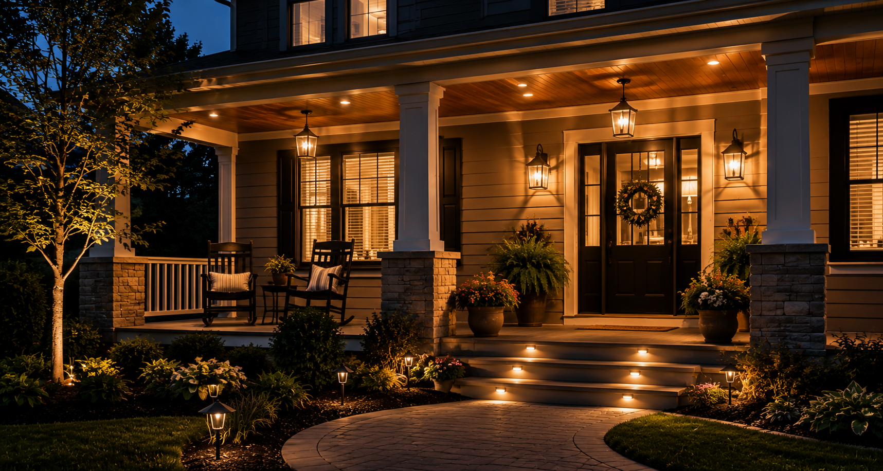 Fence Line Landscape Bed and Lawn Care in Leawood Kansas Well-maintained backyard lawn with fence line landscape bed, evergreen shrubs, decorative rock, and clean grass in Leawood Kansas