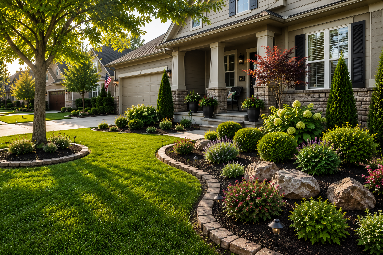 Landscaping services for a residential front yard in Independence, MO by Mountain Landscaping
