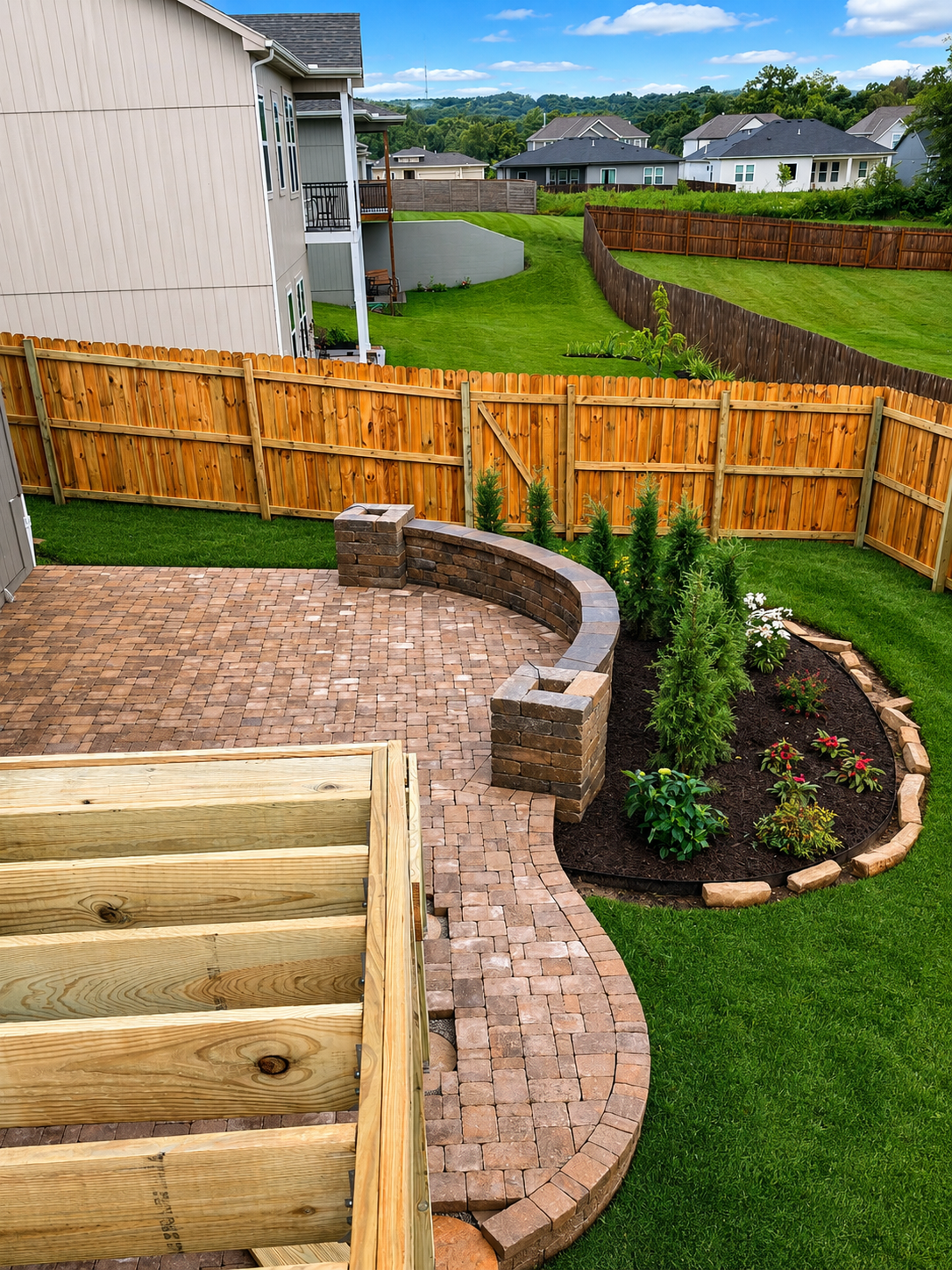 Backyard landscaping and hardscaping transformation in Kansas City Kansas