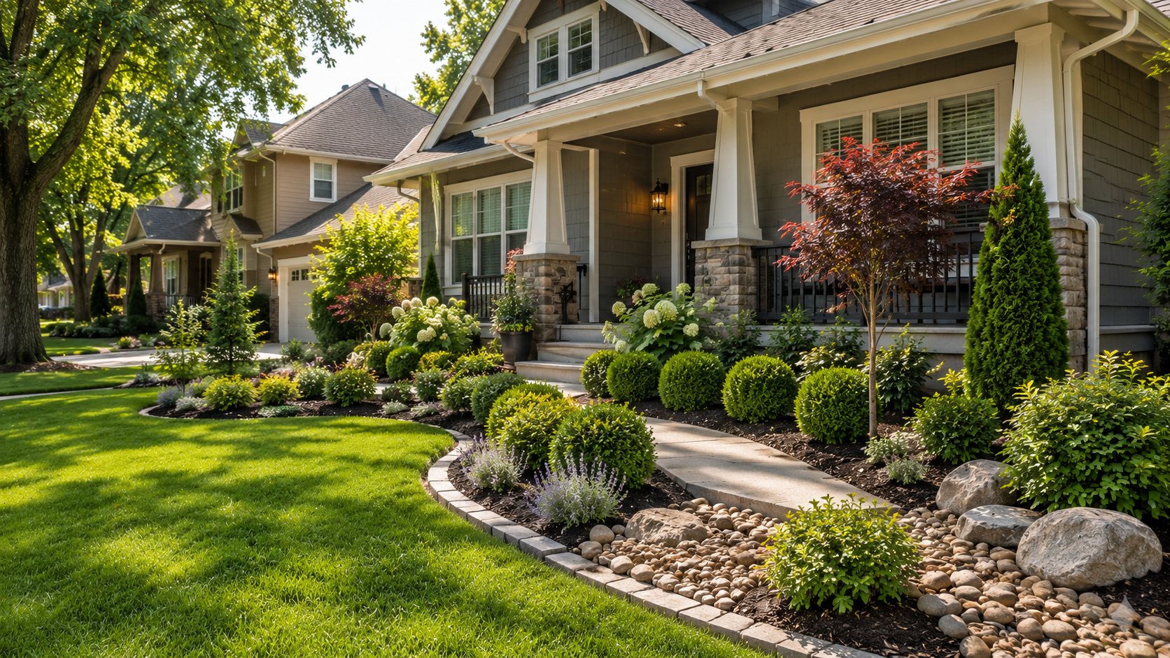 Kansas City KS Landscaping Services Landscaping services for a residential front yard in Kansas City, KS by Mountain Landscaping