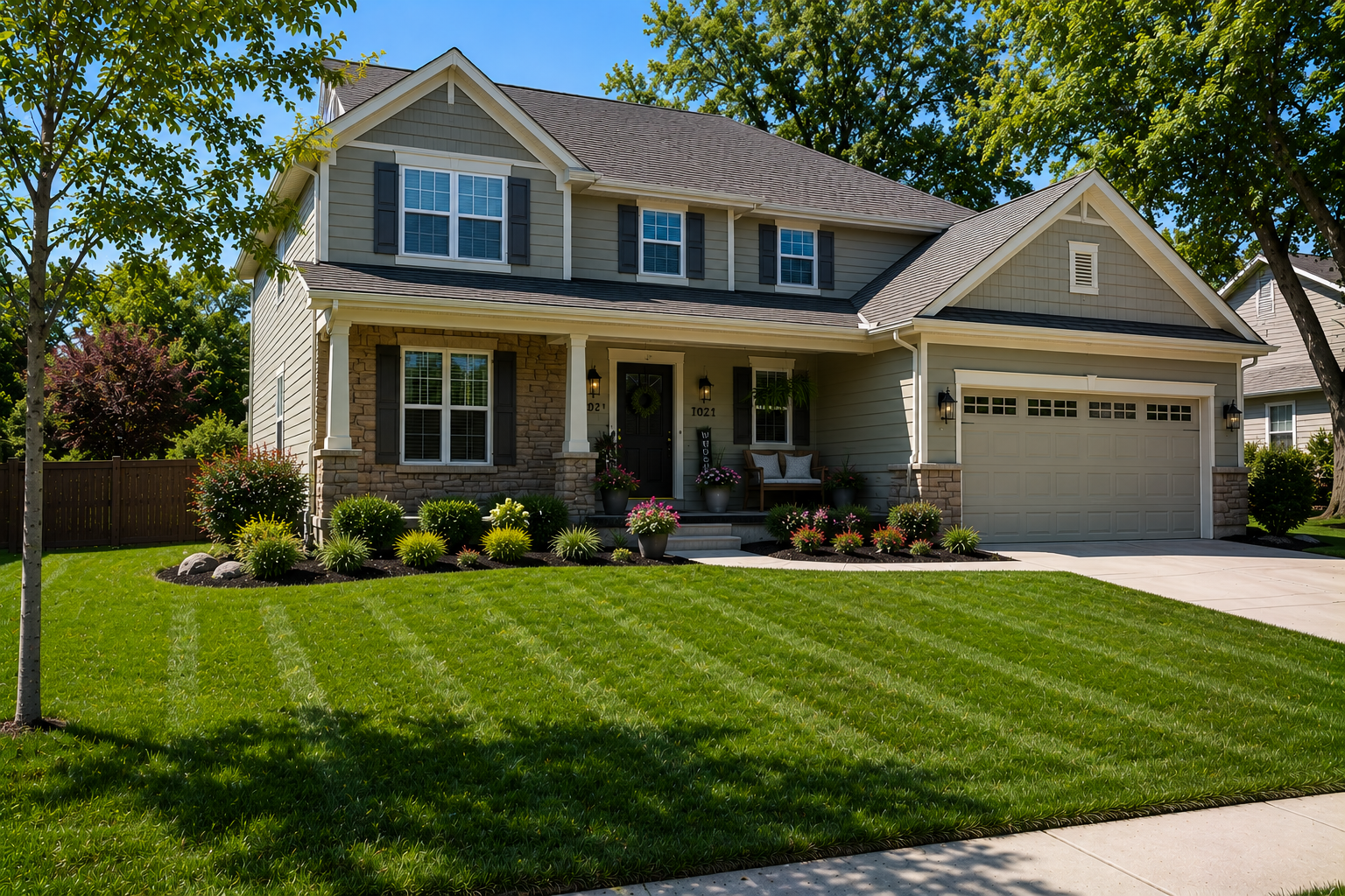 Lansing KS Landscaping Services Landscaping services for a two-story residential front yard in Lansing, KS by Mountain Landscaping