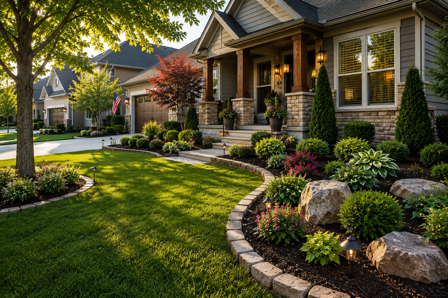 Landscaping services for a residential front yard in Lee’s Summit, MO by Mountain Landscaping