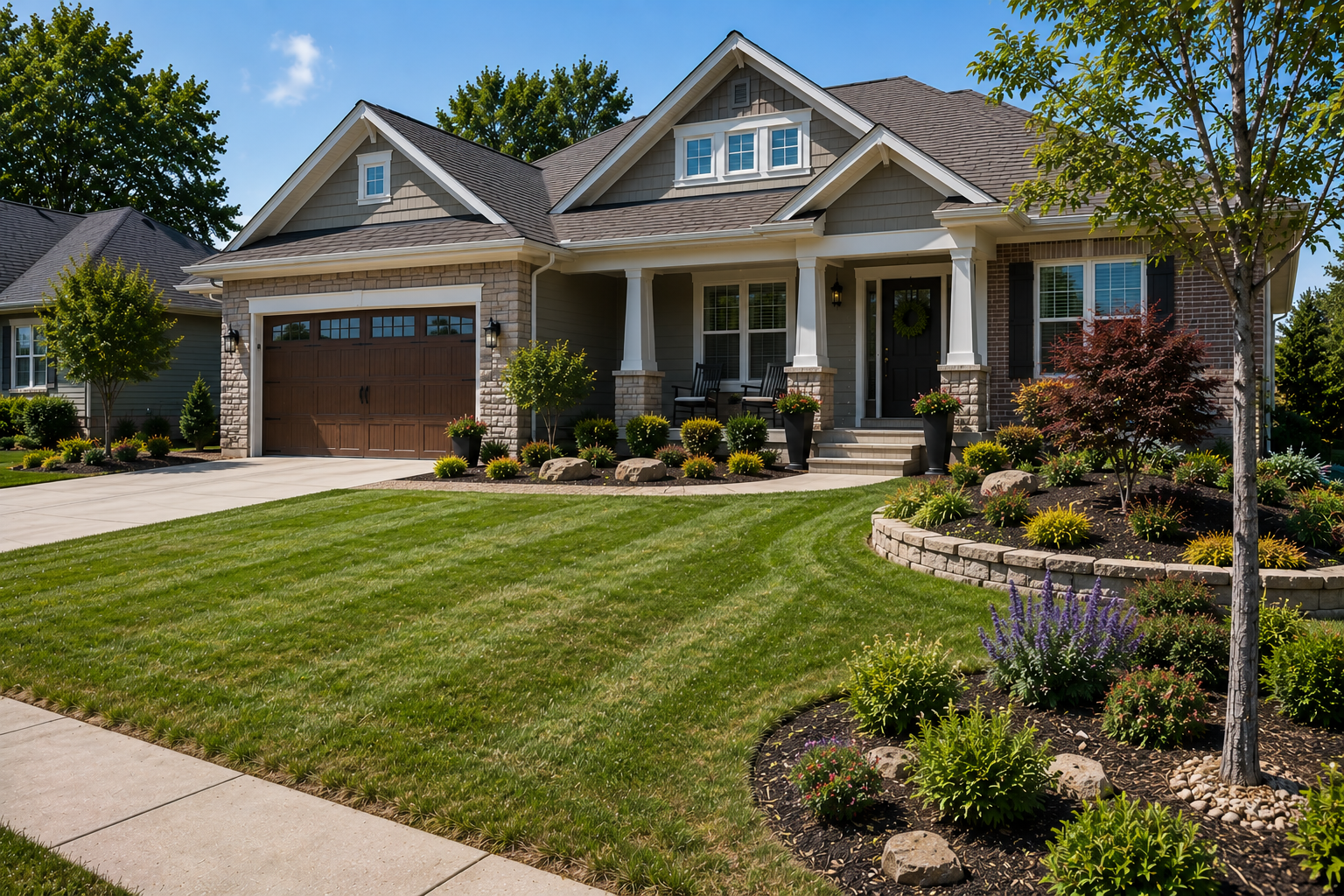 Landscaping services for a residential front yard in North Kansas City, MO by Mountain Landscaping