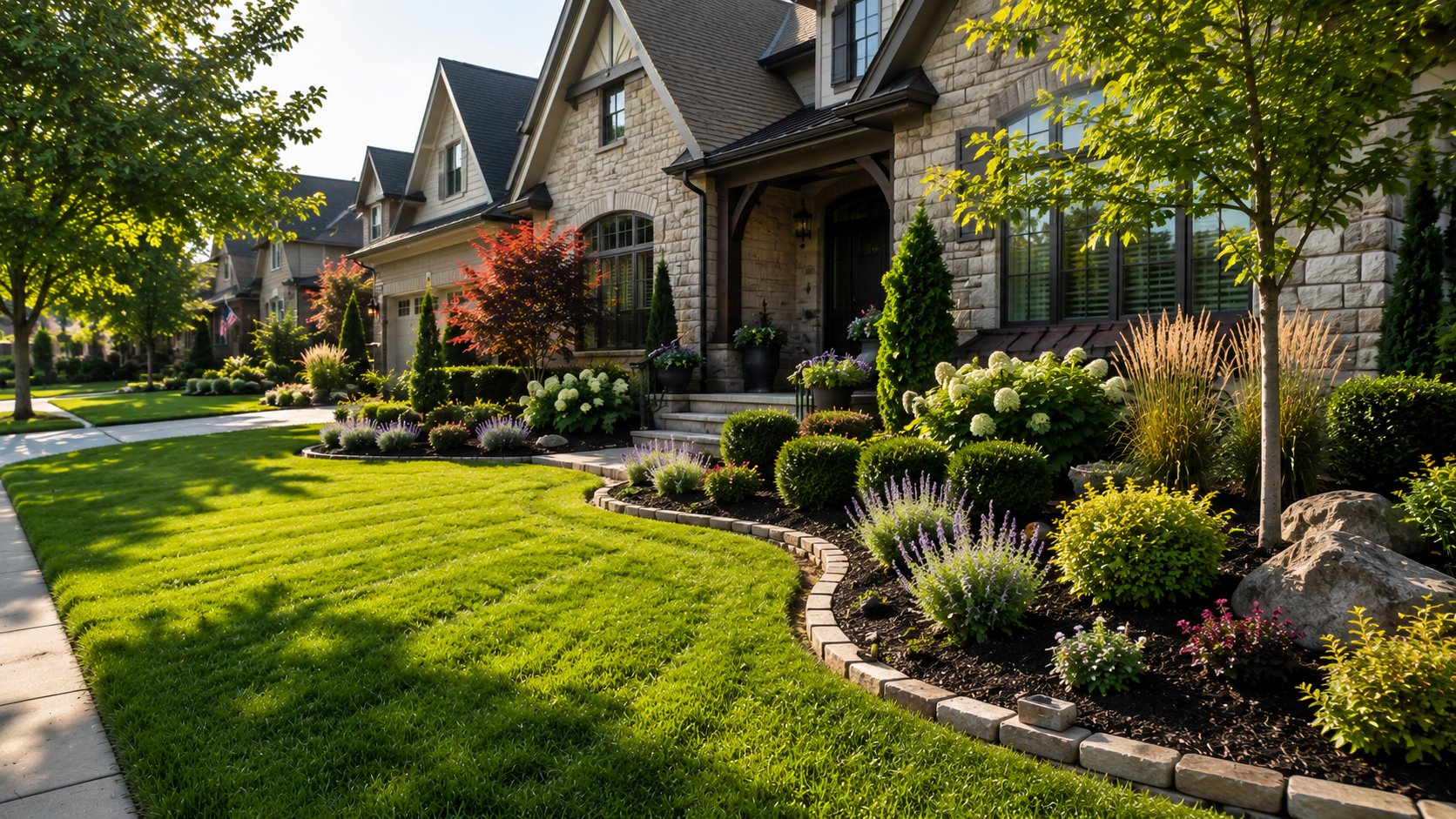 Landscaping services for an elegant residential front yard in Overland Park, KS by Mountain Landscaping